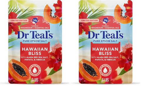 Dr Teal's Epsom Salt Magnesium Soak, Limited Edition Hawaiian Bliss, 3lbs (Pack of 2)