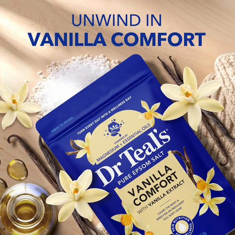 Dr Teal's Epsom Salt Magnesium Soak, Vanilla Comfort, 3 lbs (Pack of 4)