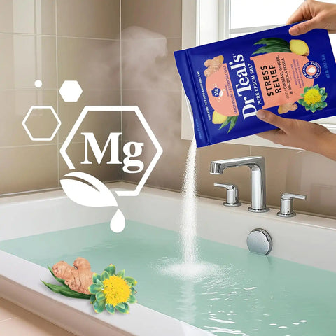 Dr Teal's Epsom Salt Magnesium Soak, Salt Stress Relief with Ginseng & Ginger Essential Oils, 3 lbs (Pack of 4)