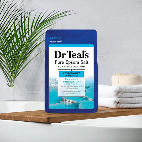Dr Teal's Pure Epsom Salt,Restorative Minerals with Magnesium,Potassium & Zinc,3 lbs,(Pack of 2)