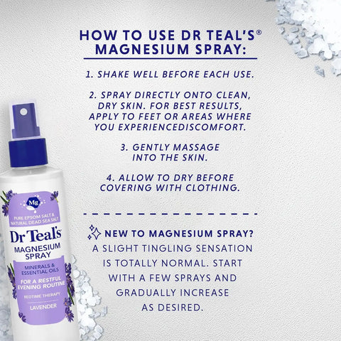 Dr Teal's Magnesium Lavender Spray with Natural Dead Sea Salt, 8 fl oz (Pack of 2)