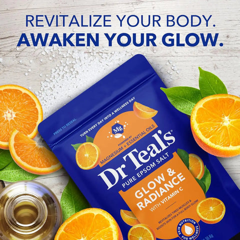 Dr Teal's Epsom Salt Magnesium Soak, Glow & Radiance with Vitamin C & Citrus Essential Oils, 3 lbs (Pack of 4)
