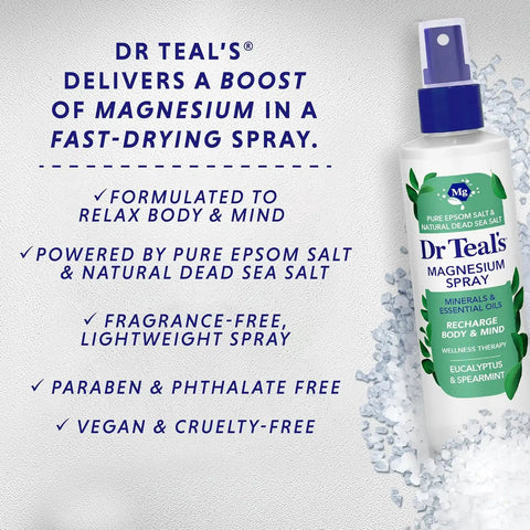 Dr Teal's Magnesium Eucalyptus Spray with Natural Dead Sea Salt, 8 fl oz (Pack of 2)