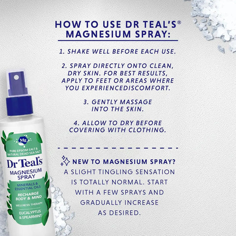 Dr Teal's Magnesium Eucalyptus Spray with Natural Dead Sea Salt, 8 fl oz (Pack of 2)