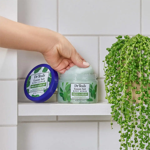Dr Teal's Pure Epsom Salt Body Scrub, Relax & Relief with Eucalyptus & Spearmint Essential Oils, 16 oz (Pack of 3)