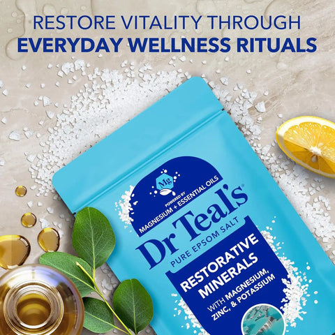 Dr Teal's Epsom Salt Magnesium Soak, Restorative Minerals with Magnesium, Potassium & Zinc, 3 lbs