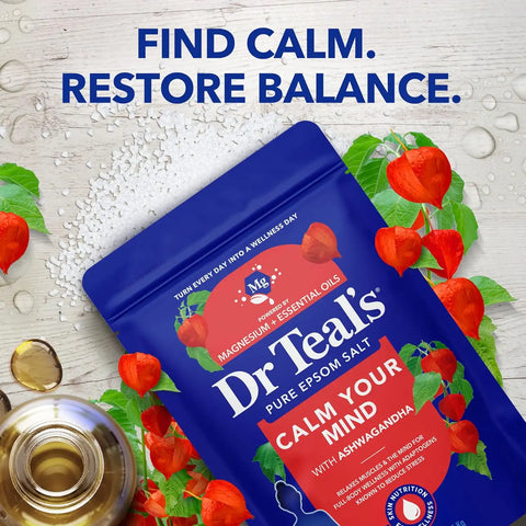 Dr Teal's Epsom Salt Magnesium Soak, Ashwagandha & Essential Oils, 3 lbs (Pack of 4)