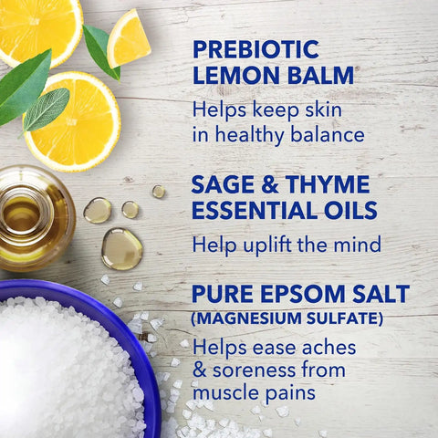 Dr Teal's Pure Epsom Magnesium Salt Soak, Prebiotic Lemon Balm & Essential Oil, 3 lbs (Pack of 4)