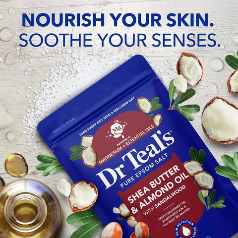 Dr Teal's Epsom Salt Magnesium Soak, Shea Butter & Almond, 3 lbs (Pack of 4)