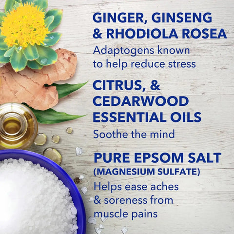 Dr Teal's Epsom Salt Magnesium Soak, Salt Stress Relief with Ginseng & Ginger Essential Oils, 3 lbs (Pack of 4)
