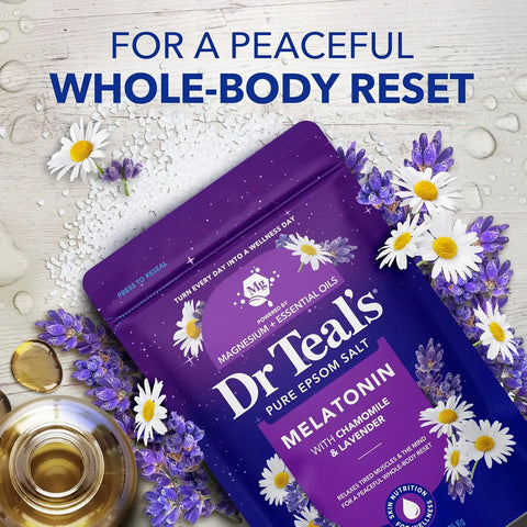 Dr Teal's Pure Epsom Salt, Melatonin Sleep Soak with Essential Oil Blend, 3 lb (Pack of 4)